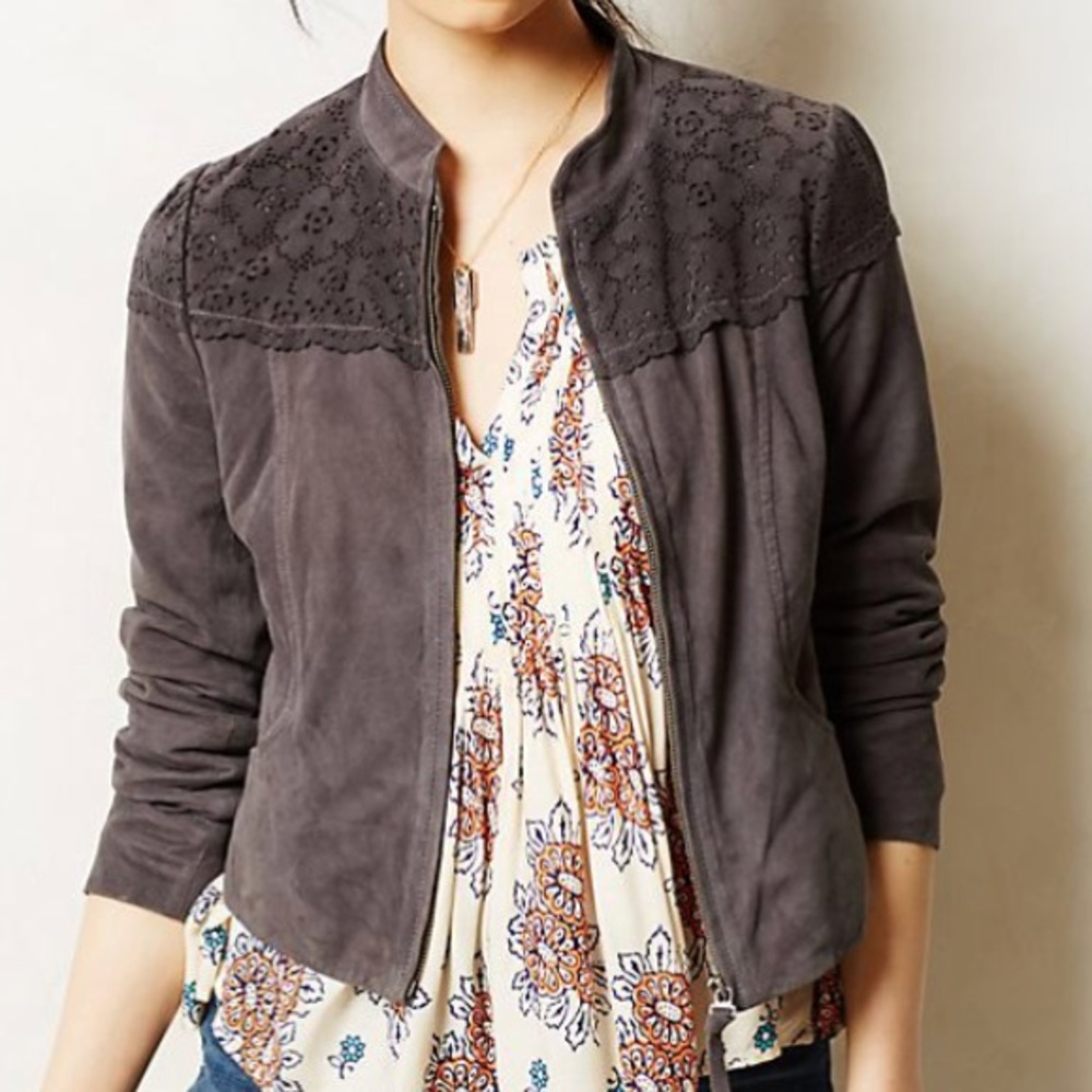 Anthropologie Elevenses lasercut gray suede 0